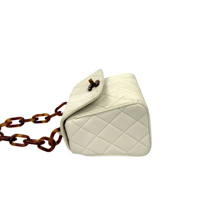 Chanel Quilted CC Logo Lambskin Chain Mini Handbag White Brown — view 5