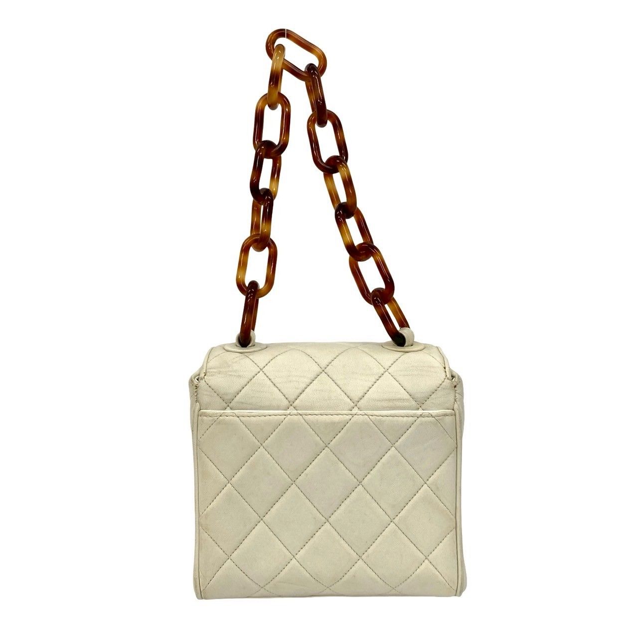 Chanel Quilted CC Logo Lambskin Chain Mini Handbag White Brown — view 3