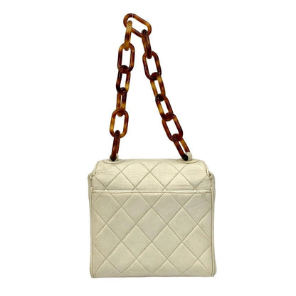 Chanel Quilted CC Logo Lambskin Chain Mini Handbag White Brown — view 3
