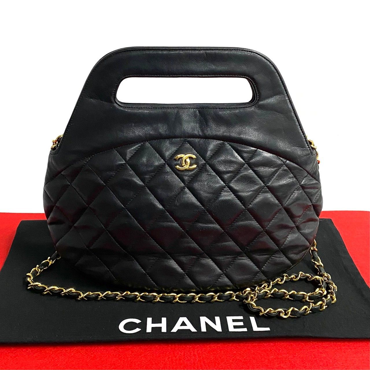 Chanel Vintage Quilted Coco Lambskin Leather 2-Way Shoulder Bag Black