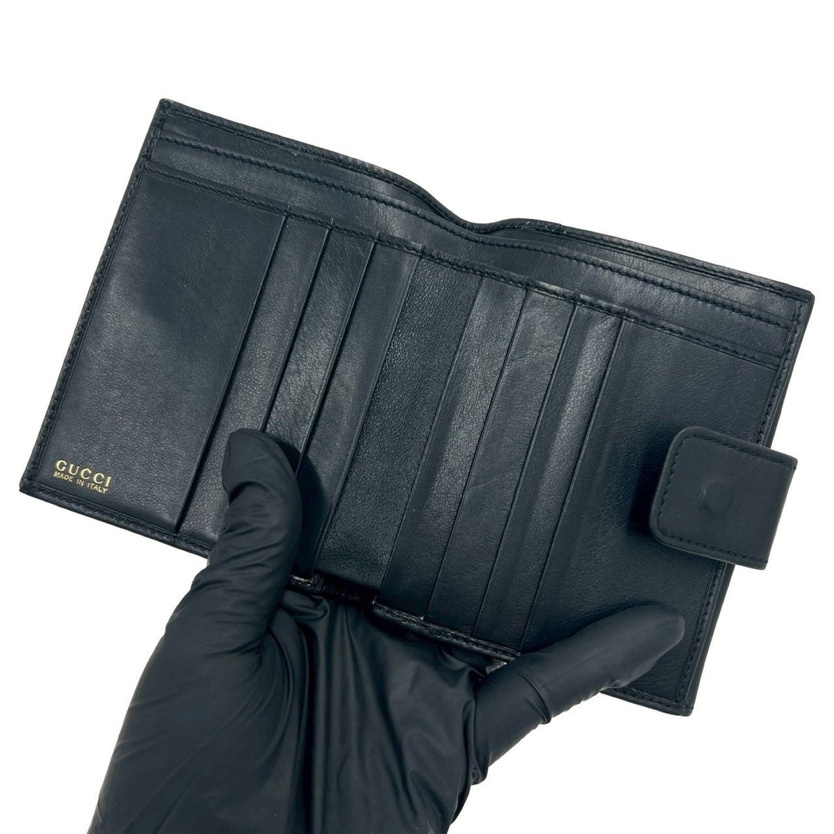 Gucci Vintage Bamb Leather Bifold Wallet Billfold Coin Purse Dark Navy — view 7