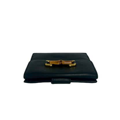 Gucci Vintage Bamb Leather Bifold Wallet Billfold Coin Purse Dark Navy — view 3