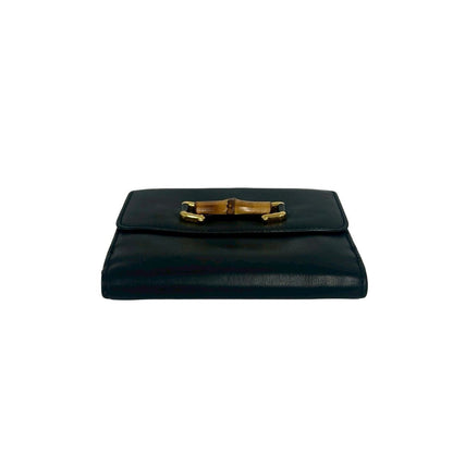 Gucci Vintage Bamb Leather Bifold Wallet Billfold Coin Purse Dark Navy — view 6