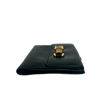 Gucci Vintage Bamb Leather Bifold Wallet Billfold Coin Purse Dark Navy — view 5