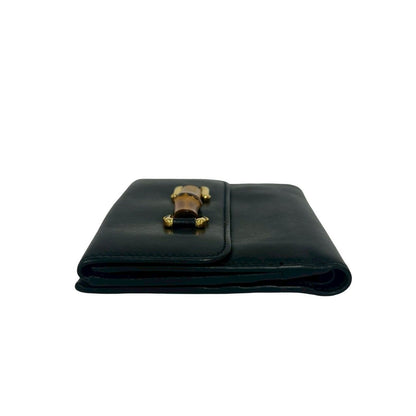 Gucci Vintage Bamb Leather Bifold Wallet Billfold Coin Purse Dark Navy — view 4
