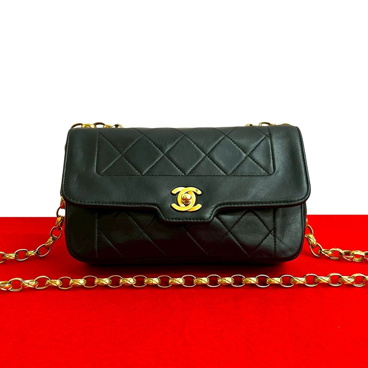 Chanel Diana Flap Quilted CC Logo Lambskin Chain Shoulder Bag Black