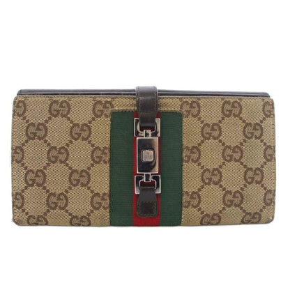 Gucci Jackie Wallet Bifold Canvas Leather Black Beige TK