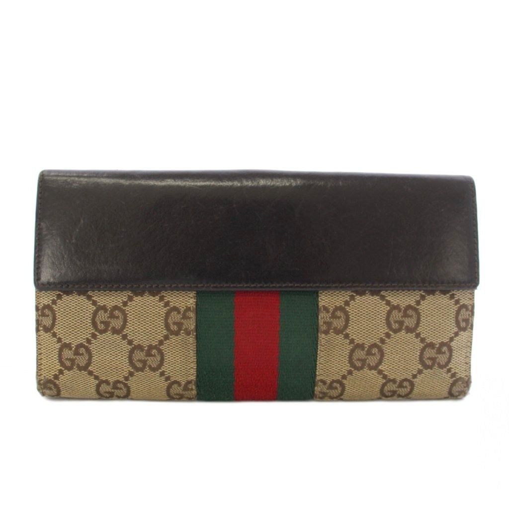 Gucci Jackie Wallet Bifold Canvas Leather Black Beige TK — view 2