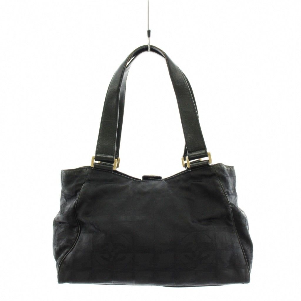 Chanel New Travel Line CC Logo Handbag Nylon Leather Black