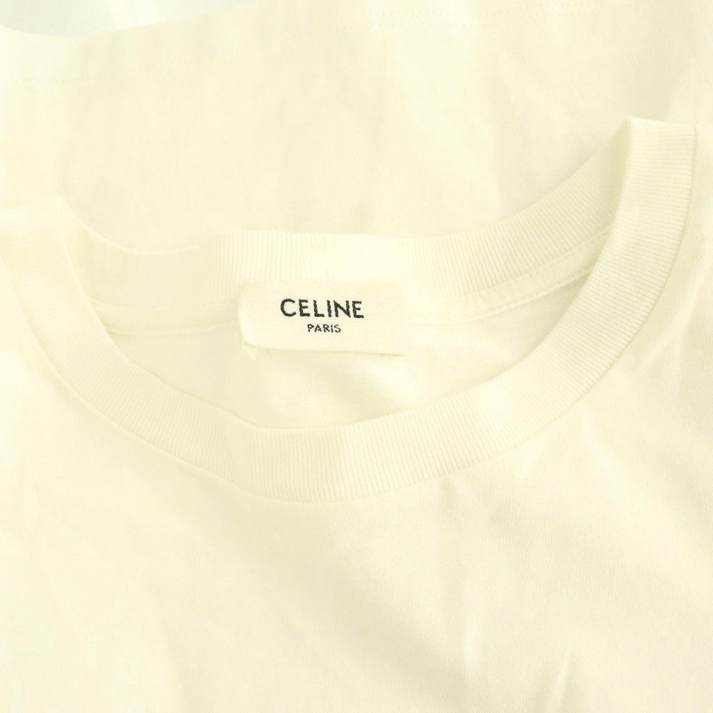 Celine Logo Cropped T-Shirt Short Sleeve S White Black DO — view 6