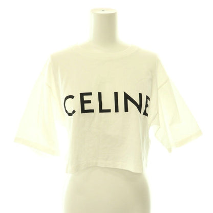 Celine Logo Cropped T-Shirt Short Sleeve S White Black DO