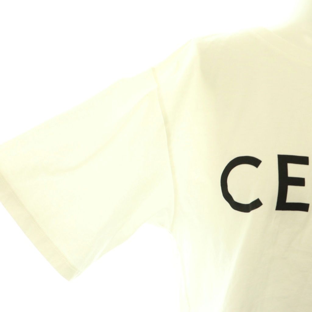 Celine Logo Cropped T-Shirt Short Sleeve S White Black DO — view 5