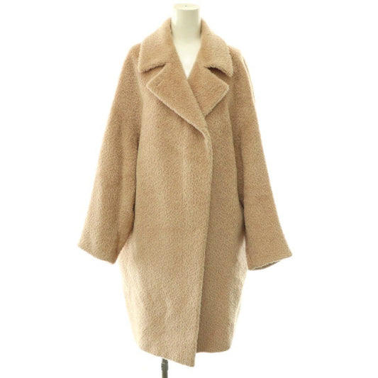 Max Mara Studio Wool Alpaca Shaggy Coat Beige ES