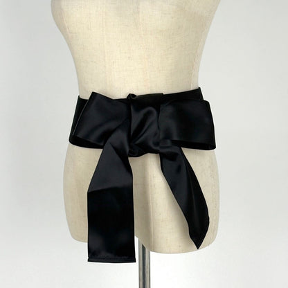Chanel CC Logo Belt Ribbon Sash Fabric Leather Black — view 8