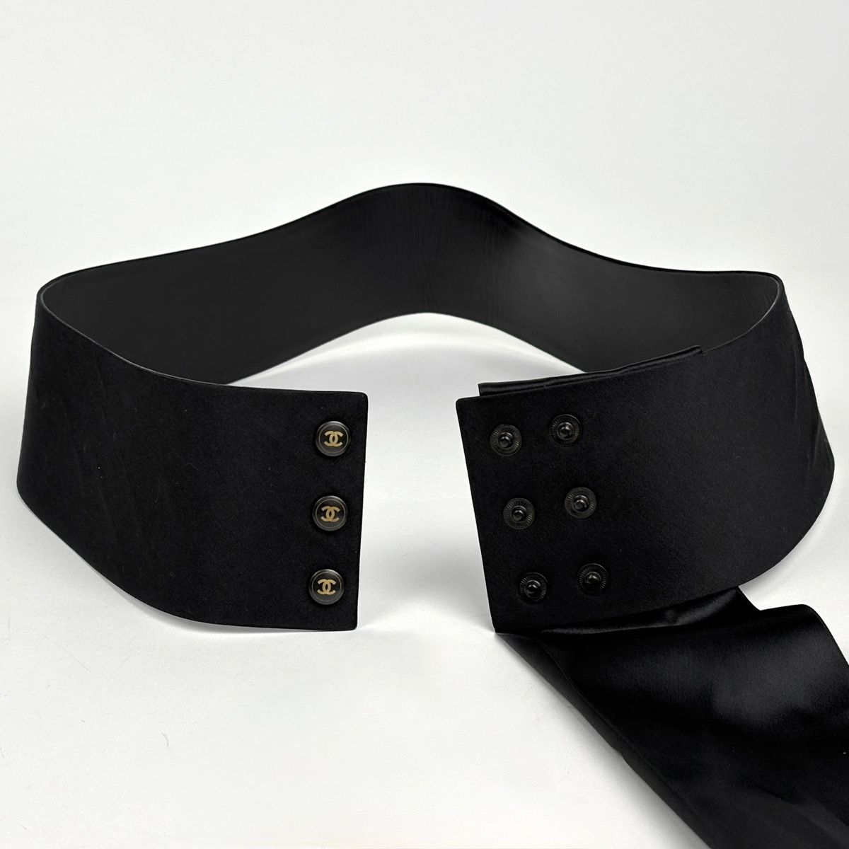 Chanel CC Logo Belt Ribbon Sash Fabric Leather Black — view 2