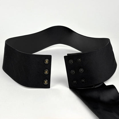 Chanel CC Logo Belt Ribbon Sash Fabric Leather Black — view 2
