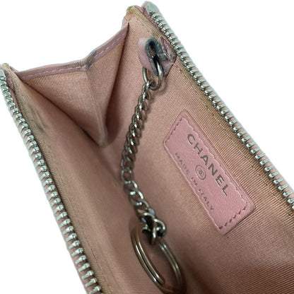 Chanel Coin Case Camellia Pink White Silver L-Shaped Zipper Lambskin — view 4