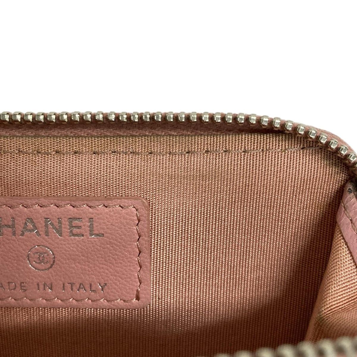 Chanel Coin Case Camellia Pink White Silver L-Shaped Zipper Lambskin — view 7