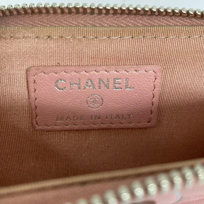 Chanel Coin Case Camellia Pink White Silver L-Shaped Zipper Lambskin — view 5