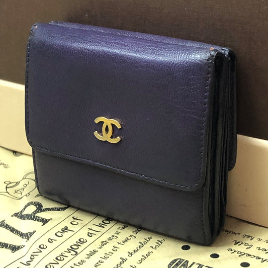 Chanel Trifold Wallet Compact CC Logo Lambskin Purple Card