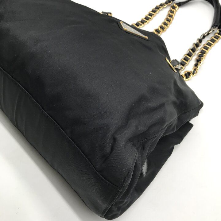 Prada Triangle Logo Nylon Tessuto Chain Shoulder Tote Bag Black Purse — view 5