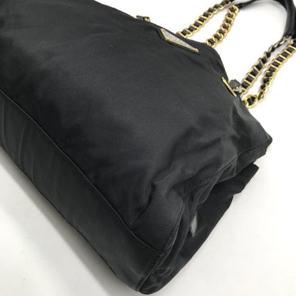 Prada Triangle Logo Nylon Tessuto Chain Shoulder Tote Bag Black Purse — view 5