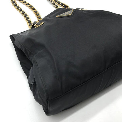 Prada Triangle Logo Nylon Tessuto Chain Shoulder Tote Bag Black Purse — view 6