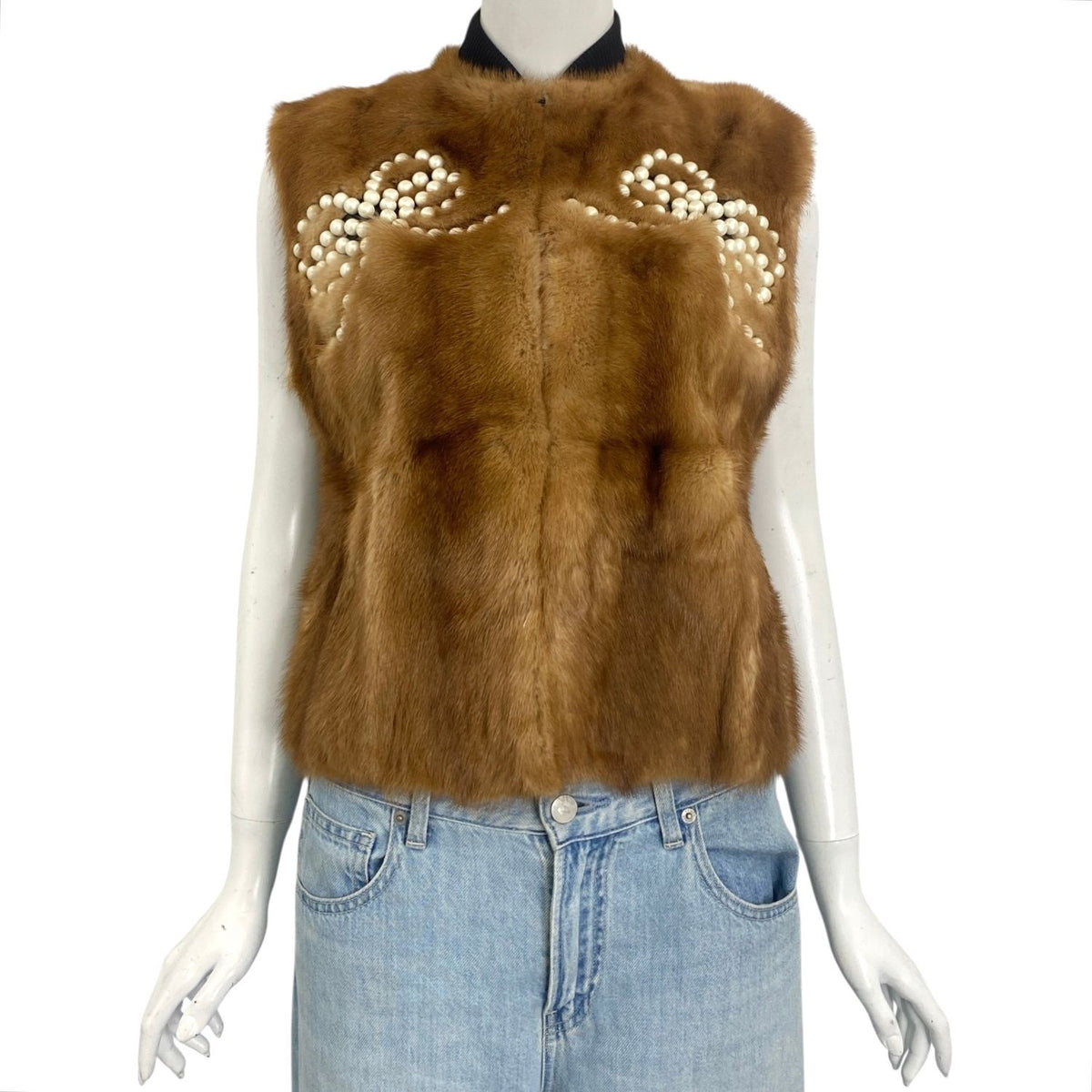 Fendi Vest Mink Leather Fur Ribbon Pearl