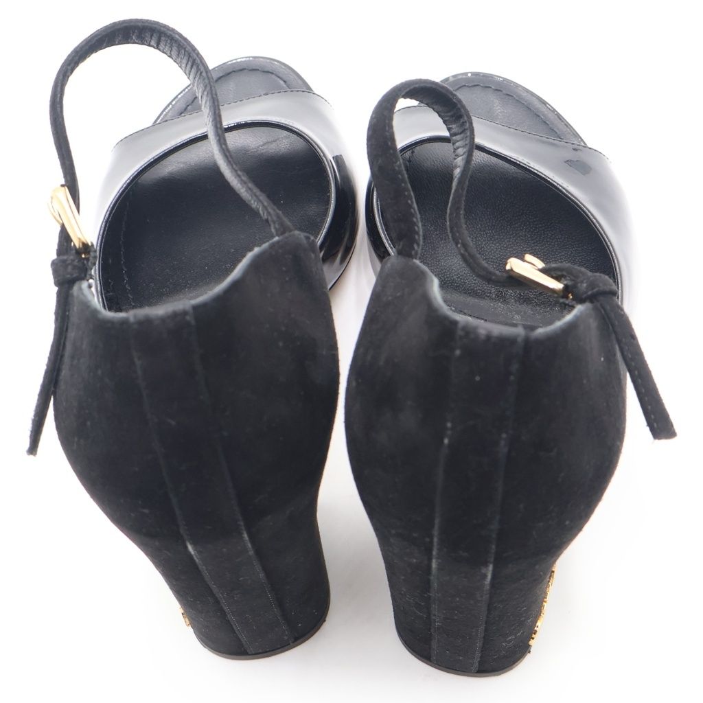 Louis Vuitton Donna Line Patent Suede Combination Sandals Shoes Black — view 4