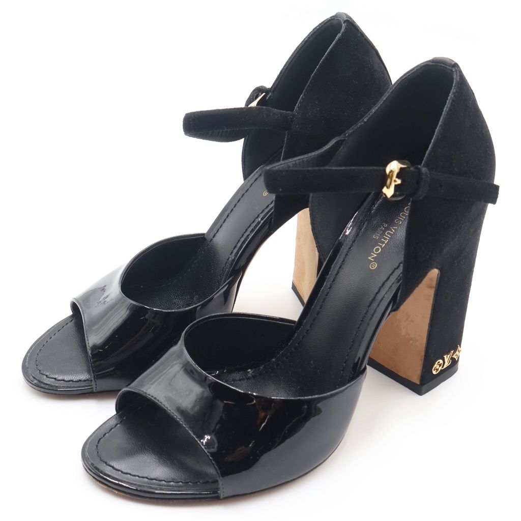 Louis Vuitton Donna Line Patent Suede Combination Sandals Shoes Black — view 2