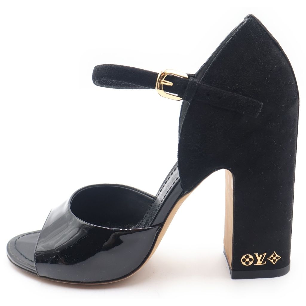 Louis Vuitton Donna Line Patent Suede Combination Sandals Shoes Black