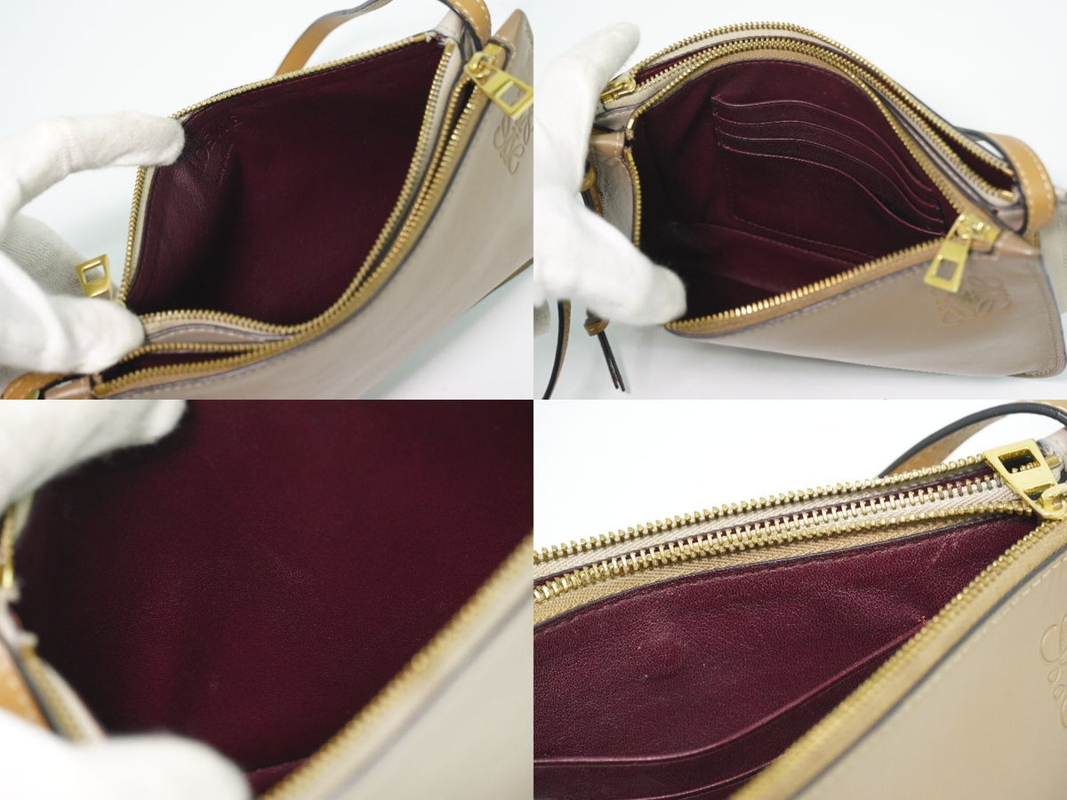 Loewe Gate Double Zip Pouch Anagram Shoulder Bag Pochette Leather Beige Gray — view 8