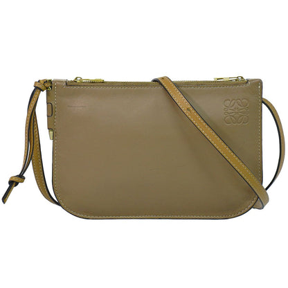 Loewe Gate Double Zip Pouch Anagram Shoulder Bag Pochette Leather Beige Gray