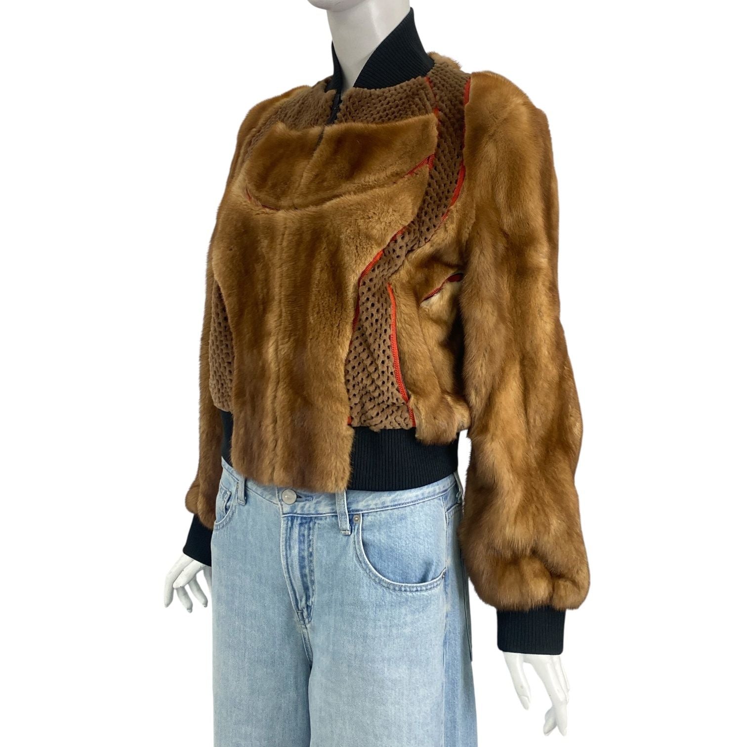 Fendi Jacket FF Logo Leathe Silk Fur Brown 38 — view 2