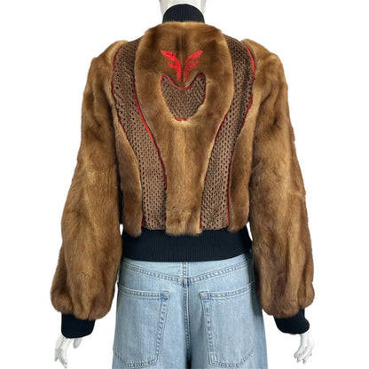 Fendi Jacket FF Logo Leathe Silk Fur Brown 38 — view 3