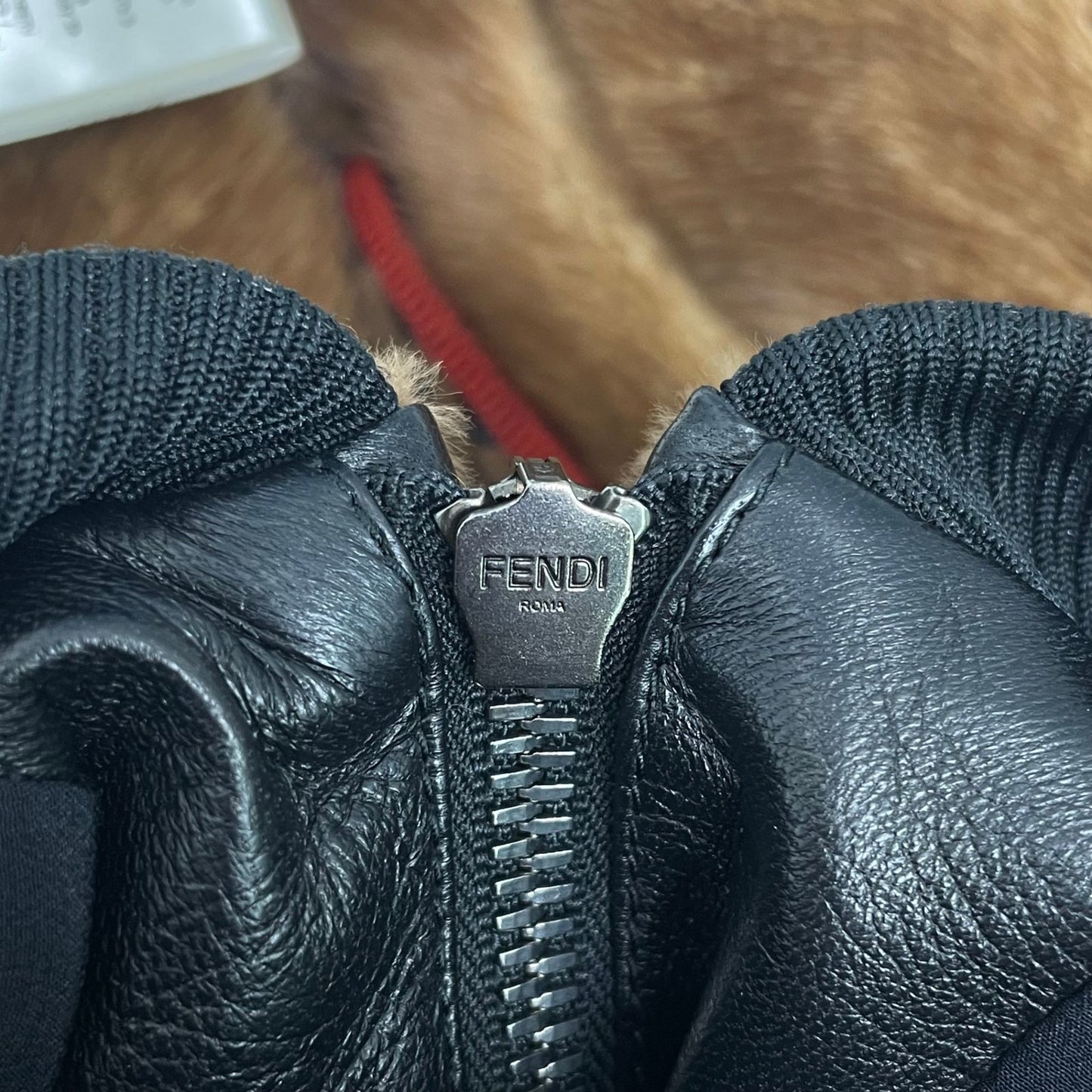 Fendi Jacket FF Logo Leathe Silk Fur Brown 38 — view 6