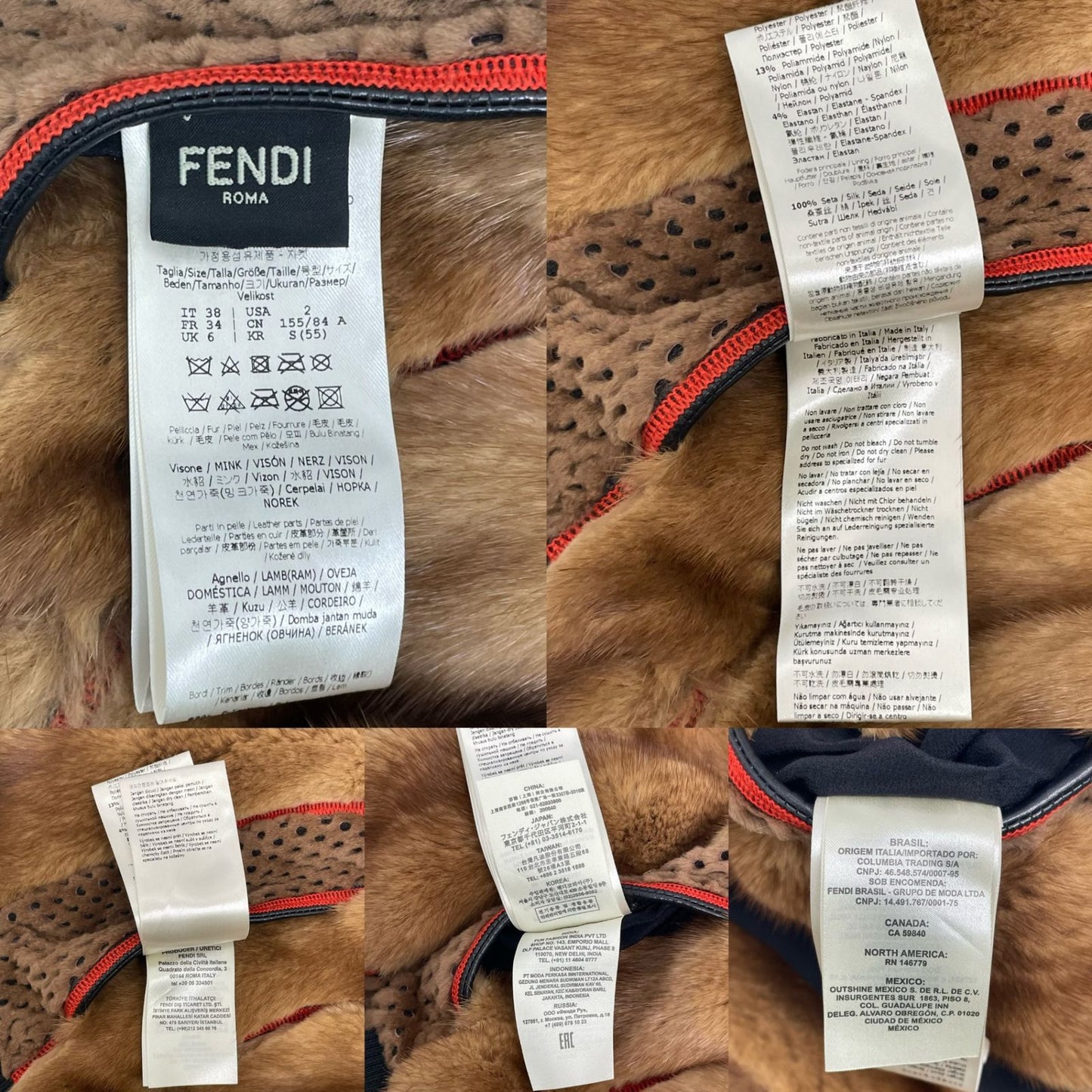 Fendi Jacket FF Logo Leathe Silk Fur Brown 38 — view 8