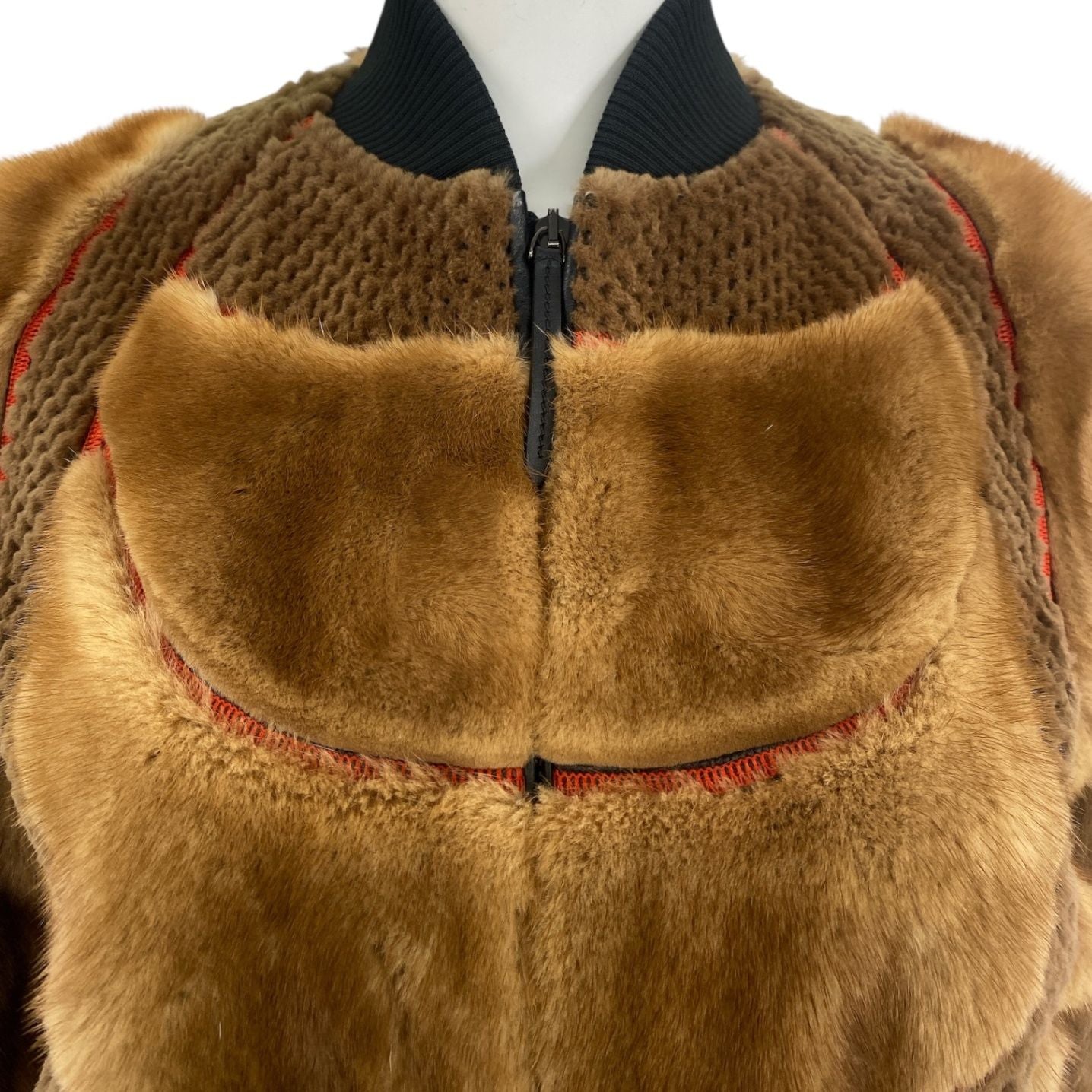 Fendi Jacket FF Logo Leathe Silk Fur Brown 38 — view 4