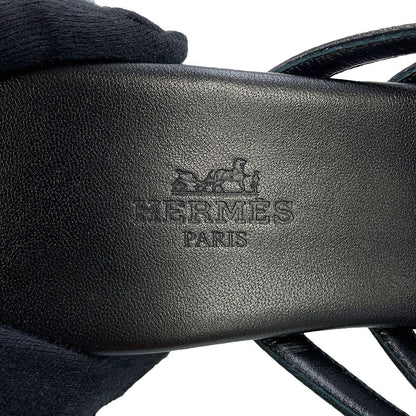 Hermes Sandals Noria Leather Shoes Black 37 — view 8