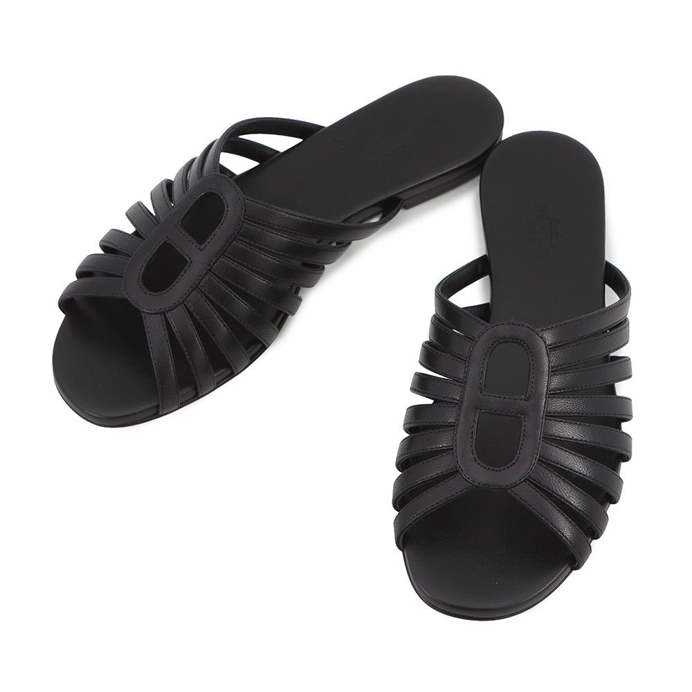 Hermes Sandals Noria Leather Shoes Black 37