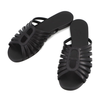 Hermes Sandals Noria Leather Shoes Black 37