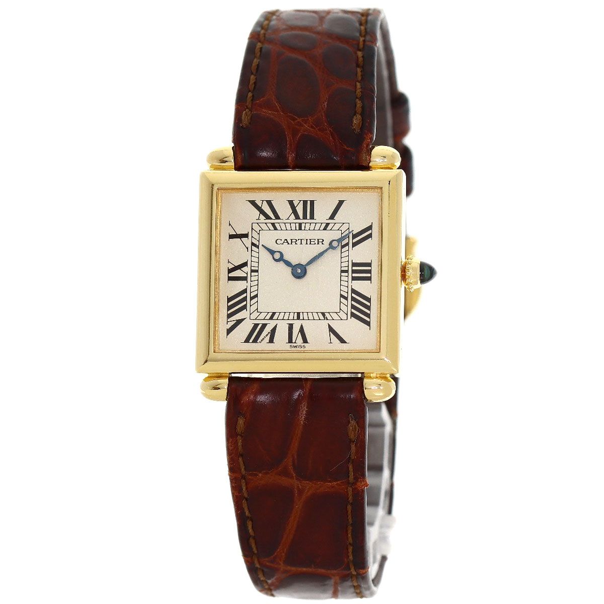 Cartier Tank Obu Watch 18K Yellow Gold Leather