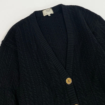 Celine Vintage Knit Cardigan Cable Gold Button 42 Black Wool — view 4