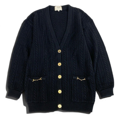 Celine Vintage Knit Cardigan Cable Gold Button 42 Black Wool — view 2