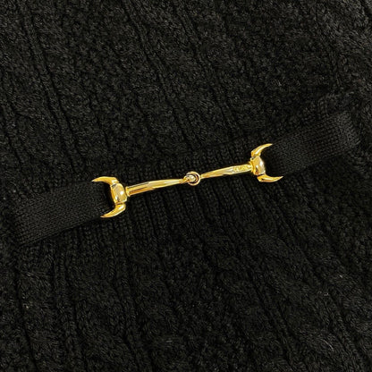 Celine Vintage Knit Cardigan Cable Gold Button 42 Black Wool — view 7