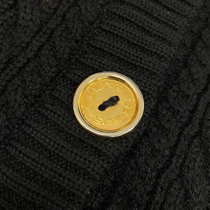 Celine Vintage Knit Cardigan Cable Gold Button 42 Black Wool — view 6