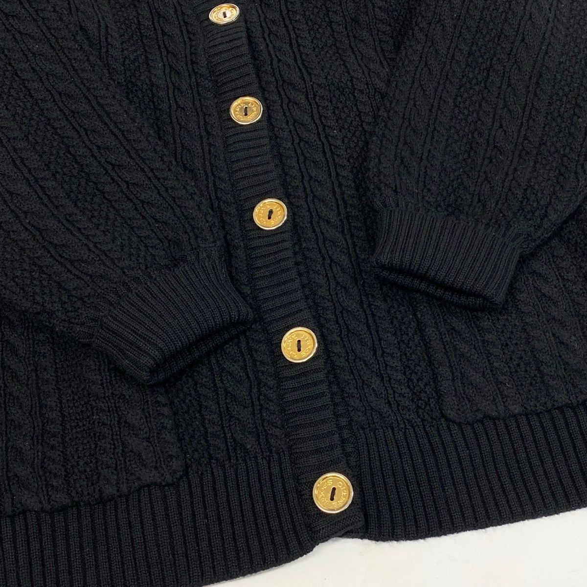 Celine Vintage Knit Cardigan Cable Gold Button 42 Black Wool — view 5