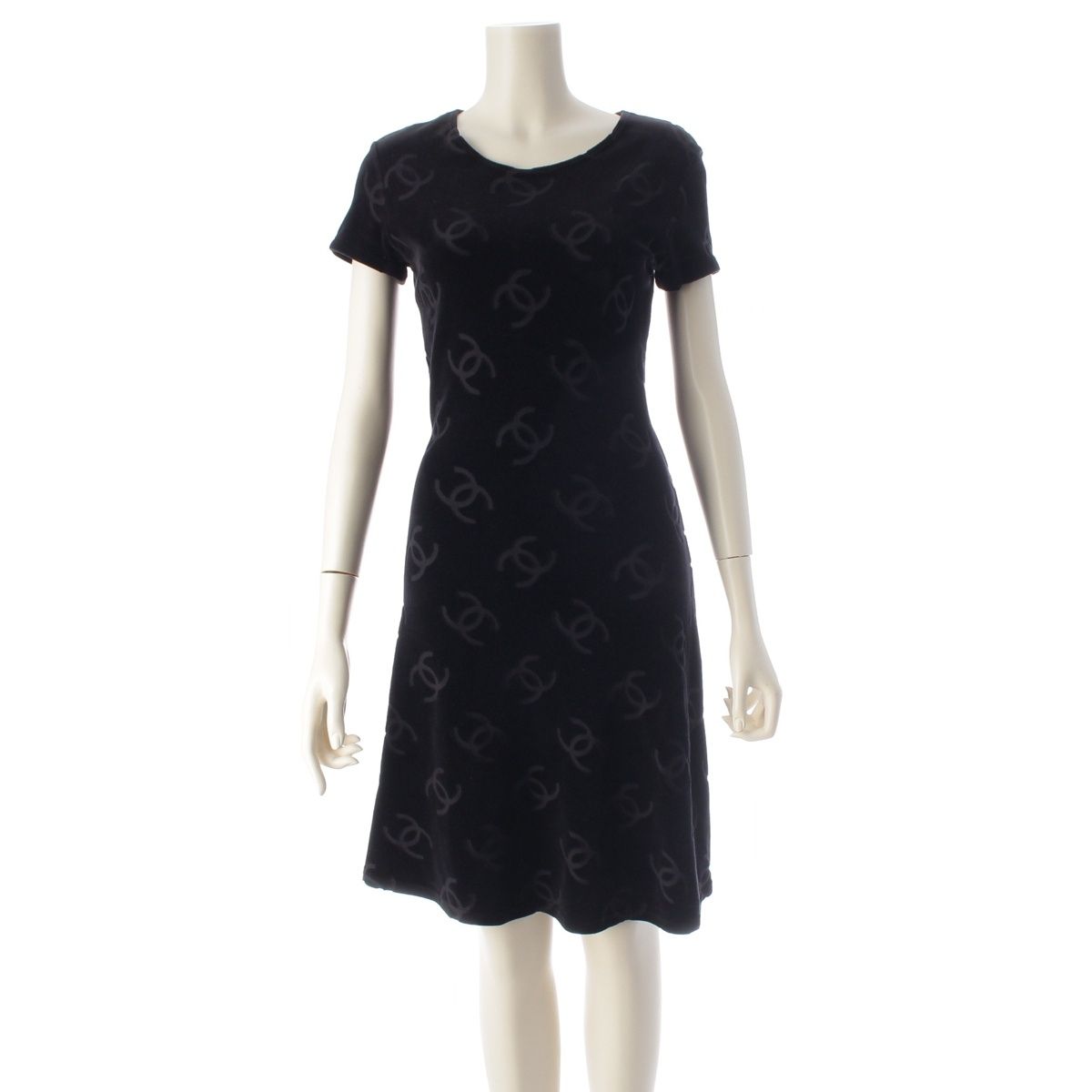 Chanel 96P Cotton Nylon Velour Dress Top Skirt Black 36