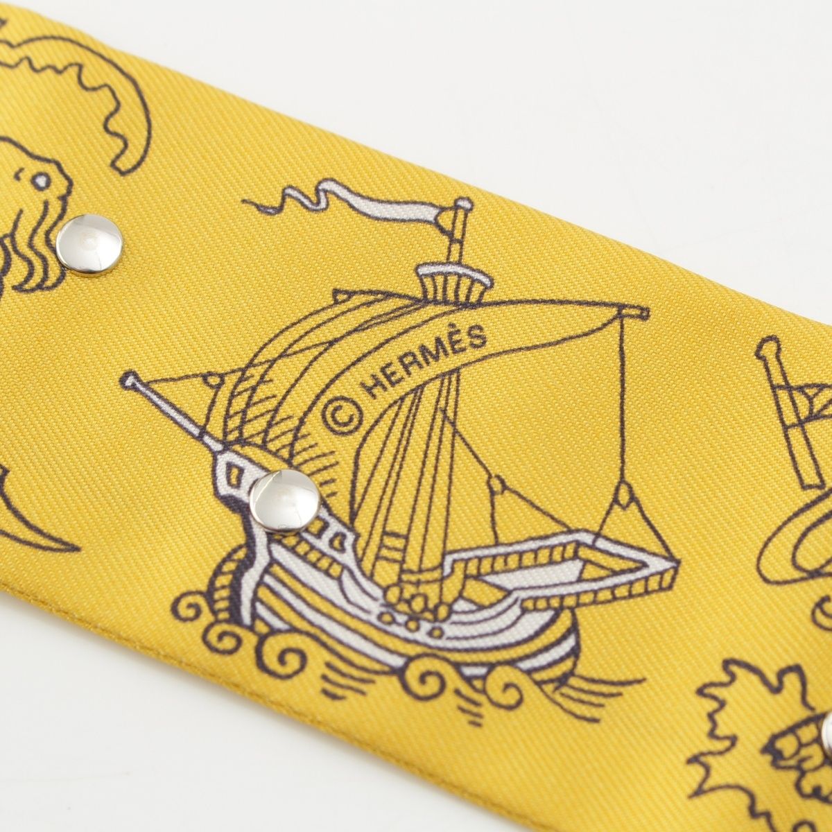 Hermes Twilly Ribbon Courte Sailor Tattoo Bandana Silk Scarf Yellow — view 4