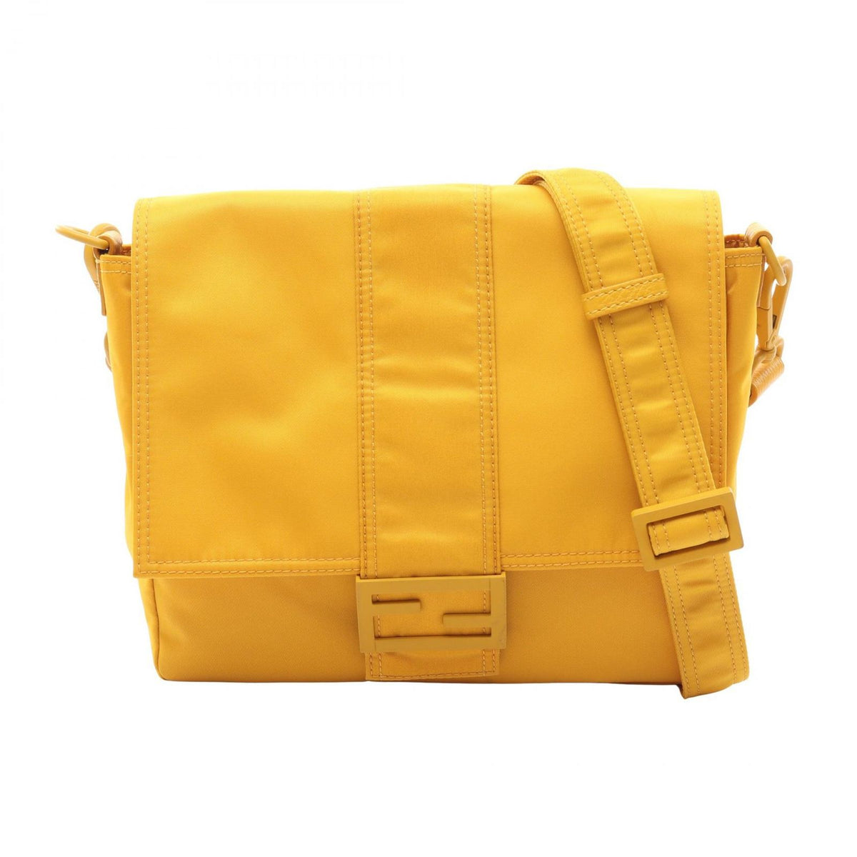 Fendi Shoulder Baguette Bucket Messenger Yellow Nylon Leather
